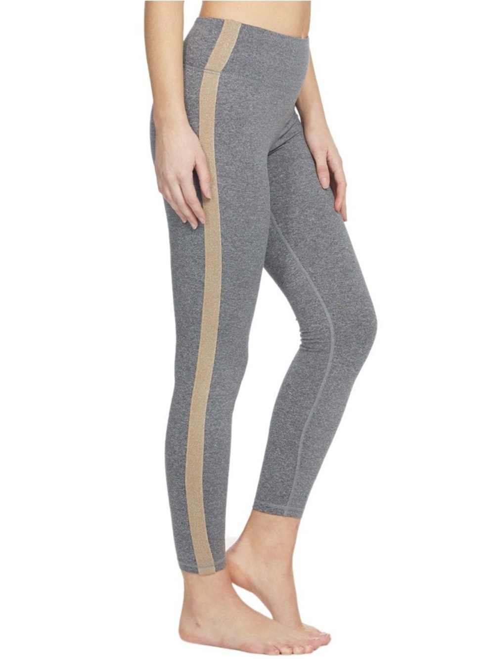 Spiritual Gangster Stripe Perfect High-Waist Leggings Grey / Gray + Gold, Small